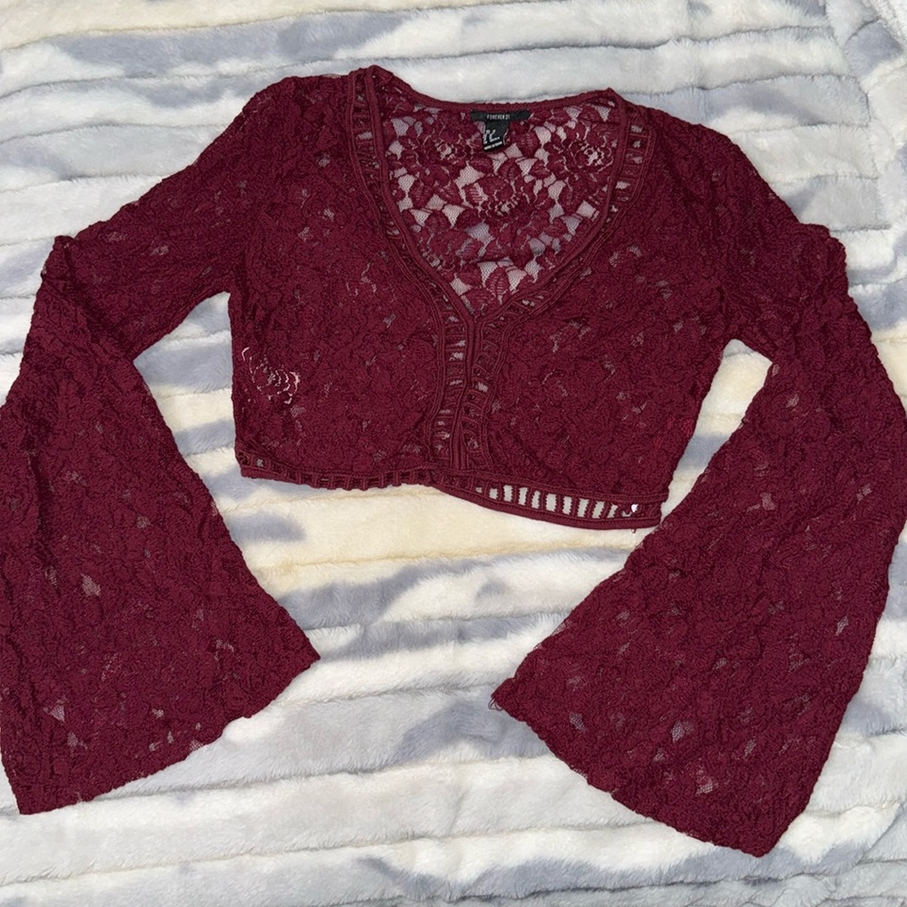 Lace Bell Sleeve Crop Top